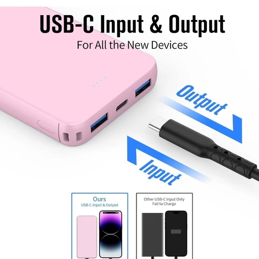 White Portable Power Bank with USB Cable